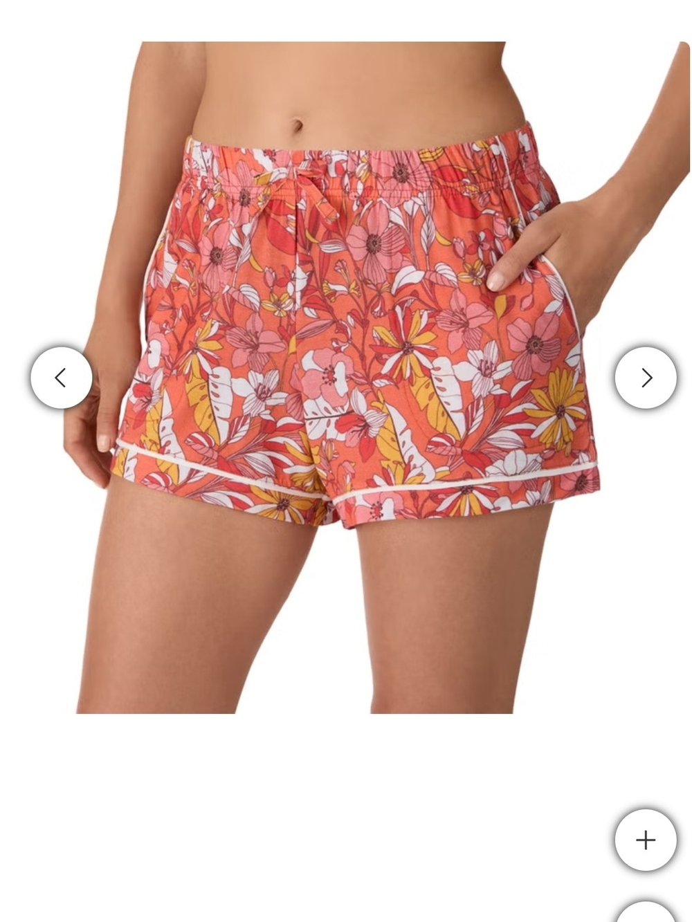 Floral Elastic-Waist Pajama Shorts in Coral Pink